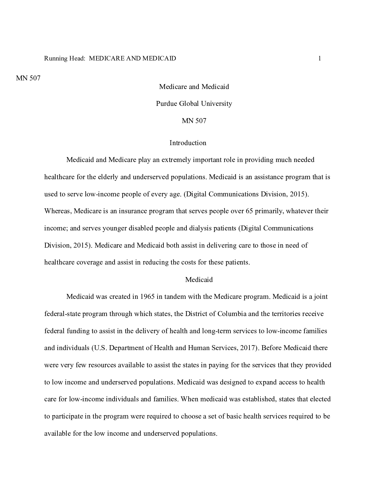 Preview image for Medicare and Medicaid.docx(1)  Running Head:  MEDICARE AND MEDICAID
